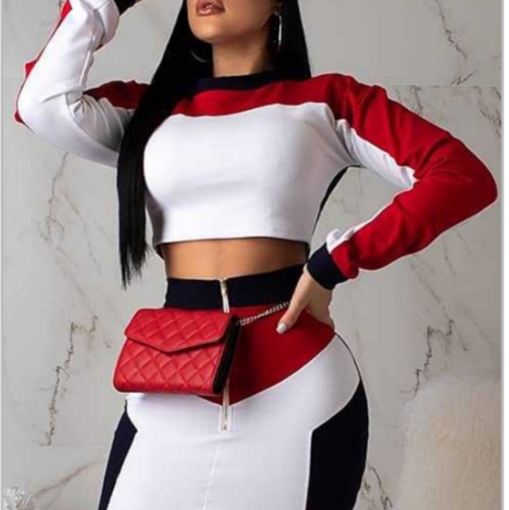 2 PC (Navy,White & Red) Skirt Set